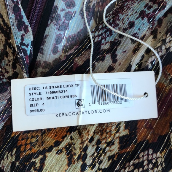 Rebecca Taylor Watercolour Snake V-Neck Top Blouse Size 4 - Picture 7 of 14